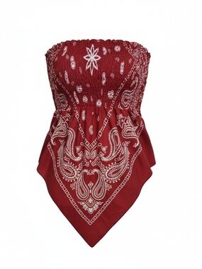 Red Bandana Print Strapless Tube Top